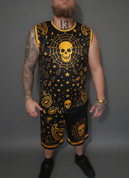 🕸️ Ensemble Basket Chicanos "Skull Web" – Short + Débardeur