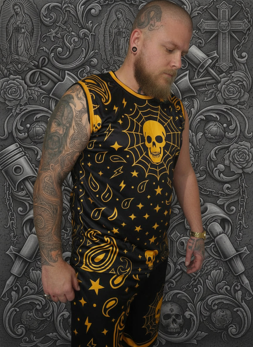 🕸️ Ensemble Basket Chicanos "Skull Web" – Short + Débardeur
