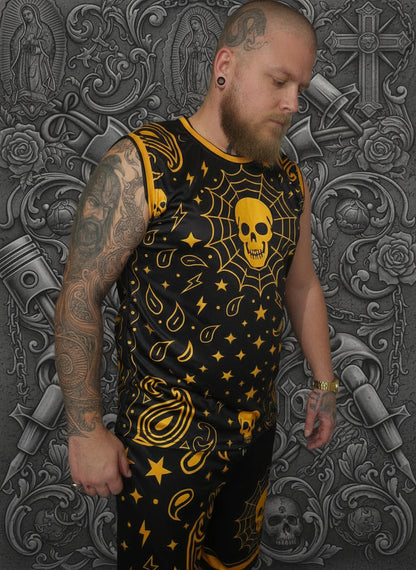 🕸️ Ensemble Basket Chicanos "Skull Web" – Short + Débardeur